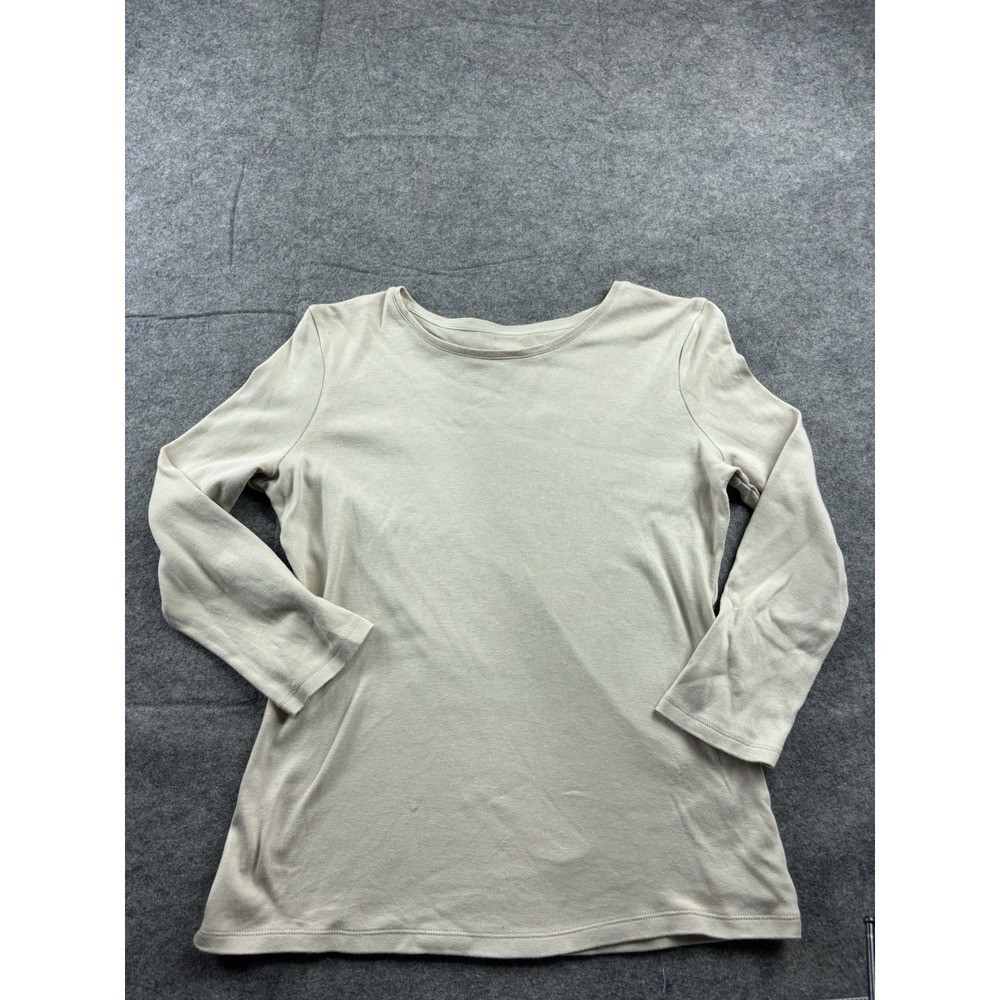 Charter Club Pima Cotton Crew Top 3/4 Sleeve Tee Shirt Women's S Minimalist SEE